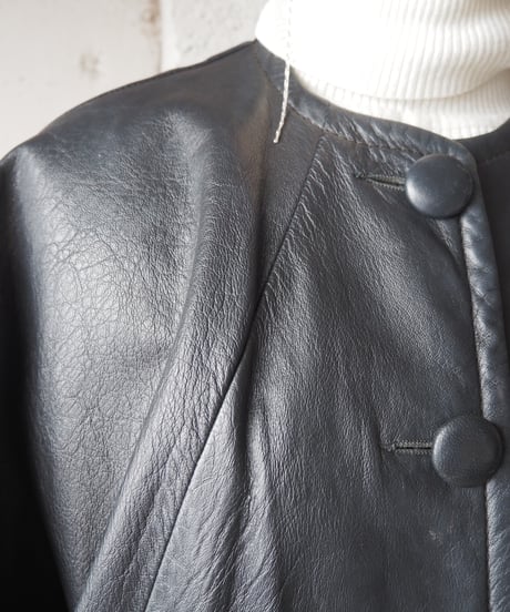 1980's Collarless Leather Cape Jacket BK