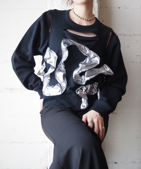REMAKE Slashed×Metalic Frill Sweat BKSV
