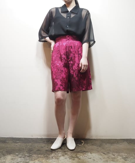 Leaf Pattern Satin Shorts PI