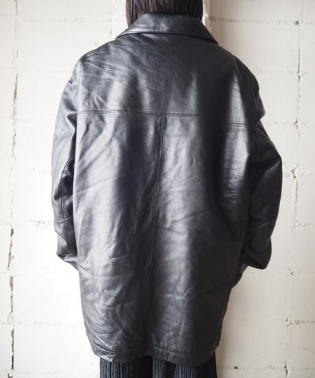 Open Collar Leather Jacket BK