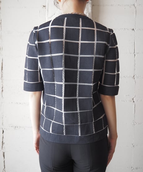 BALENCIAGA Windowpane Short Sleeve Knit BKWH