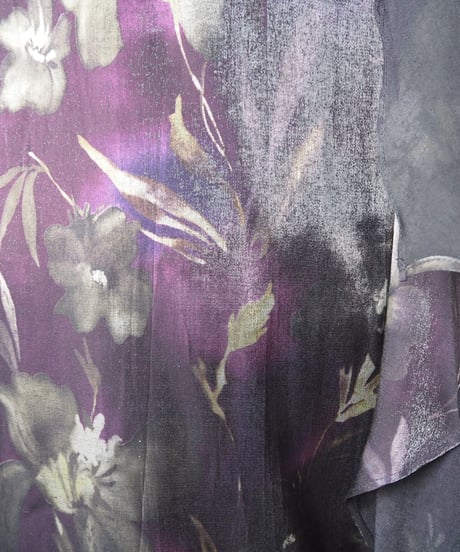 Satin Flower Pattern Side Drape Skirt BKPUR