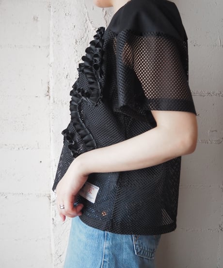 REMAKE Frilled Short Mesh Tee BK