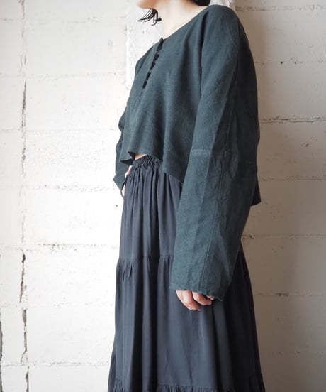 Many Button Short Linen Shirt BK