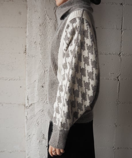 Turn Over Collar Houndtooth Sweater GR