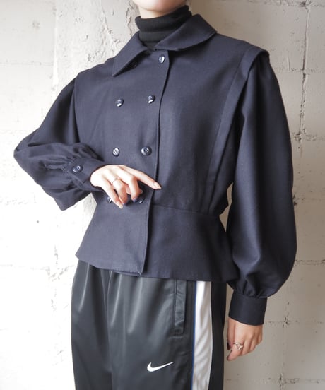 Double Breasted Tuck Shoulder Wool Jacket NV