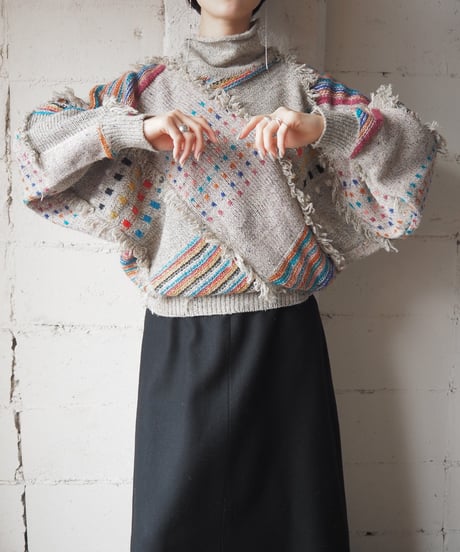 Dolman Sleeve Fringe Colorful Sweater GR