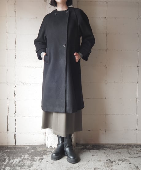 1980's Collarless Long Coat BK