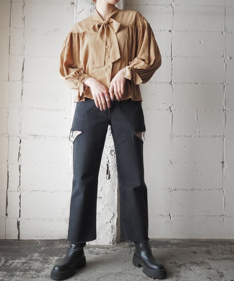 Tie Collar Gather Design Blouse BE