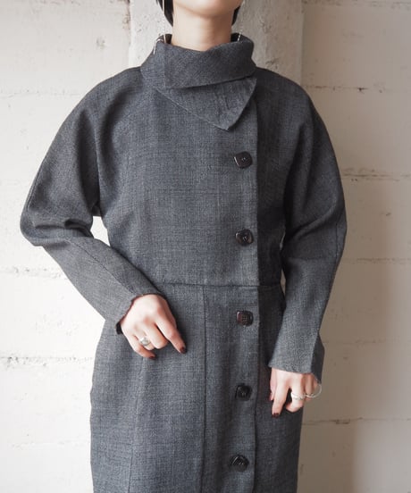 1970-80's EKLEKTIC Turnover Collar Asymmetric Dress DGR