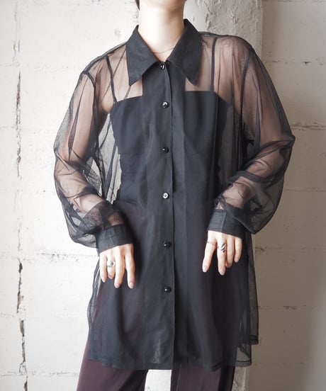 Wrinkle Processing Sheer Shirt BK