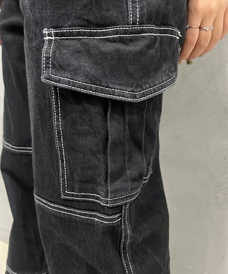 White Stitch Denim Pants BK