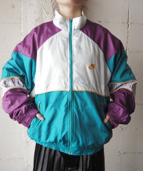 NIKE Stand Collar Tricolor Nylon Jacket PURGNWH