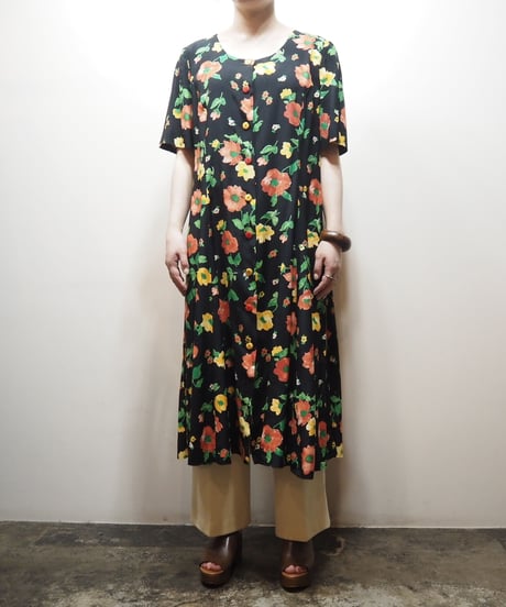 Flower Pattern Back Lace up Dress BK