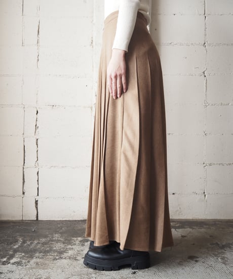Fake Suede Pleated Long Skirt BR