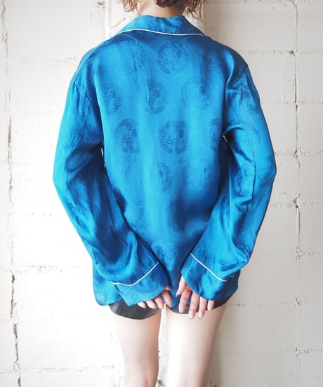 1960〜70's Open Collar Satin China Shirt BLWH