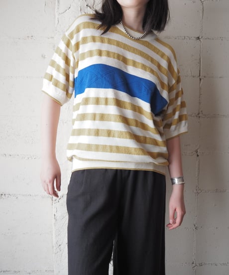 Christian Dior MONSIEUR Stripe Short Sleeve Knit YE WH BL