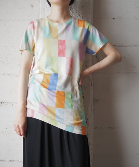Block Pattern Short Sleeve Knit WHLGNOR