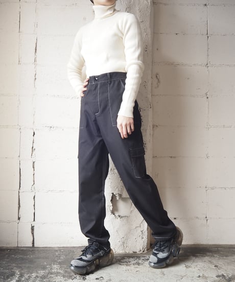 White Stitch Cargo Pants BK