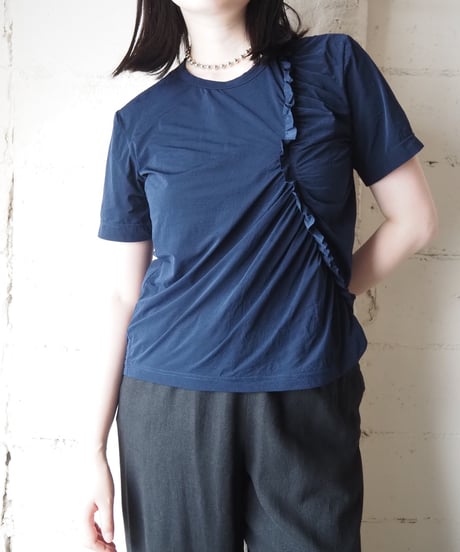 Y's Asymmetric Ruffle Gathered T-Shirt NV
