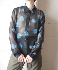 Flower Print Sheer Silk Shirt BKBL