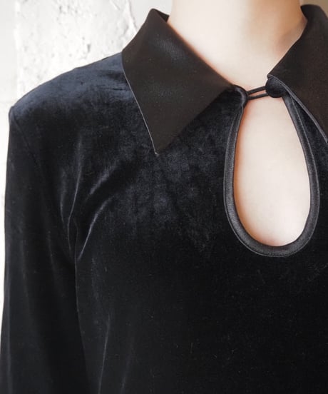 Satin Collar Velour Dress BK