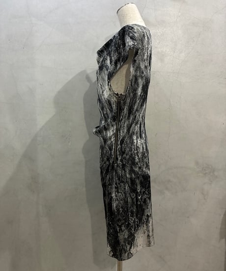 HELMUT LANG Silk Mix Print Drape Dress GRBK