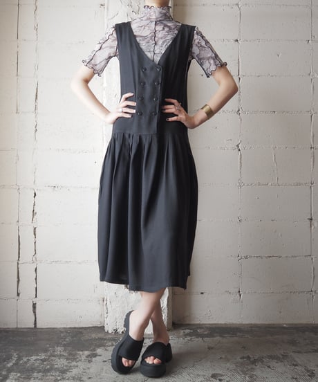 Double Button N/S rayon dress BK