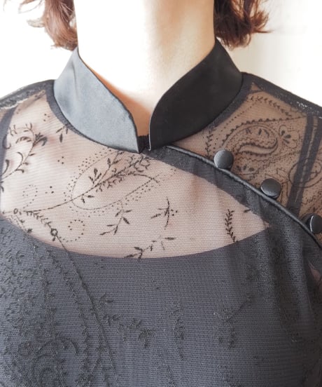 Sheer Short Sleeve China Dress BK