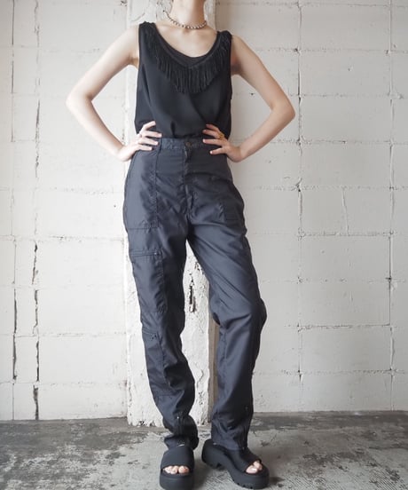 Zip Design Nylon Pants BK