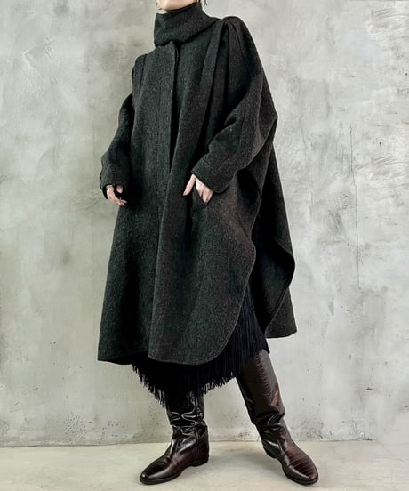 Collar Design Side Slit Dolman Sleeve Coat GR
