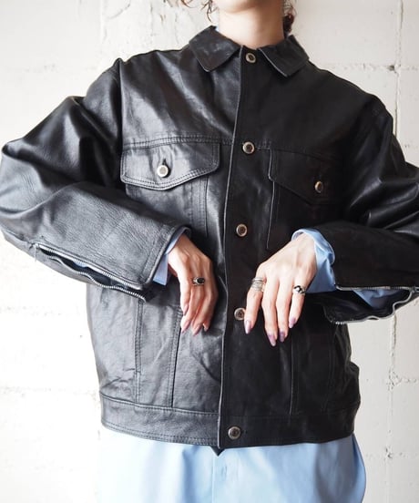 Zip Sleeve Leather Jacket BK