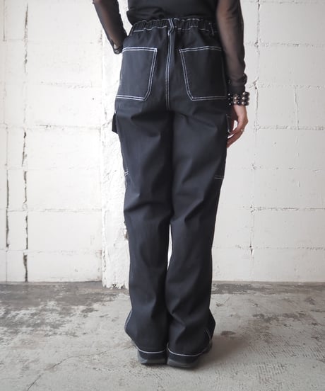 White Stitch Cargo Pants BK