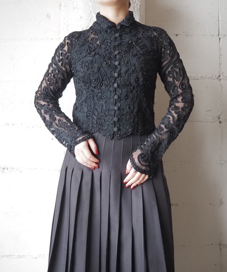 Tape Embroidery Sheer Shirt BK
