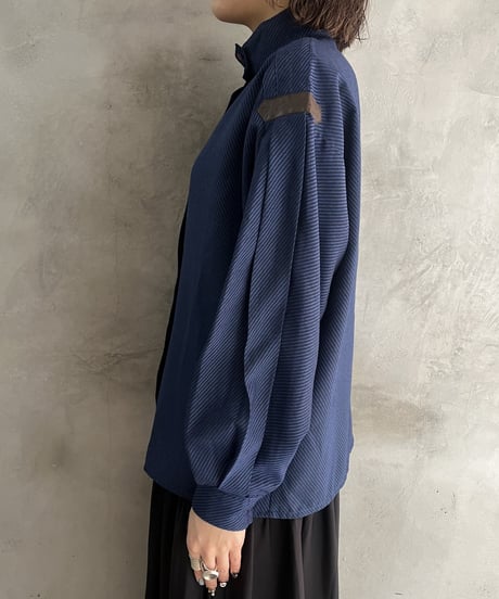 Stand Color Stripe Shirt NV