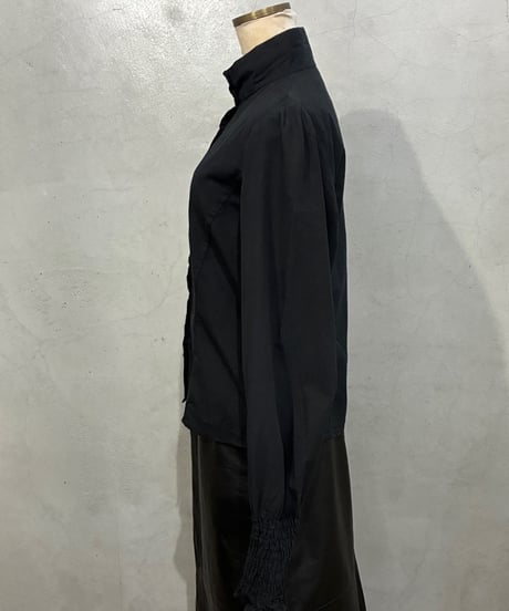 Stand Collar Gather Sleeve Blouse BK