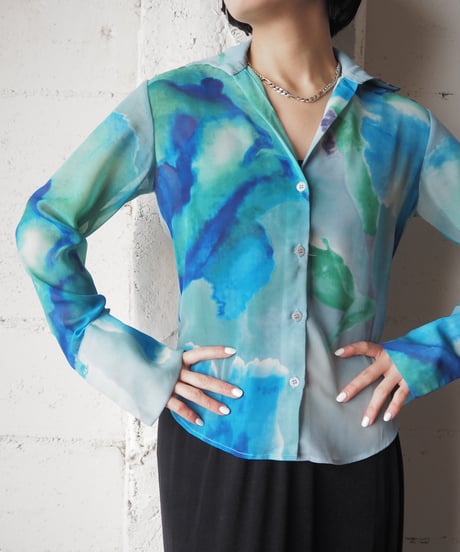 Botanical Pattern Sheer Shirt BL