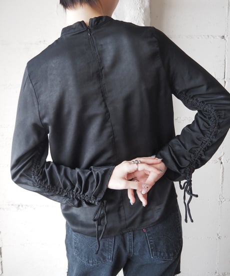 Sleeve Drawstring Stand Neck Shirt BK