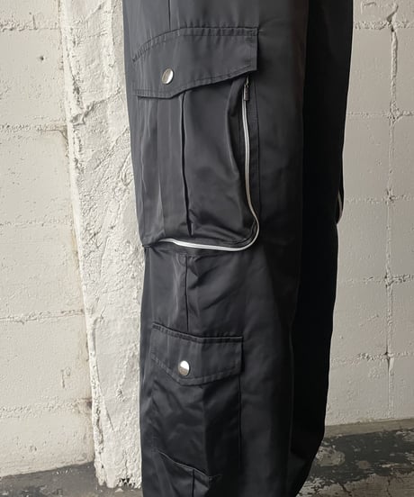 Silver Zip Nylon Cargo Pants BK