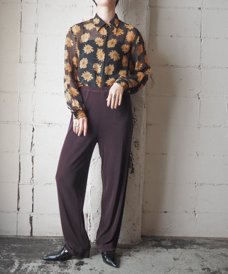 Flower Print Sheer Shirt BK OR