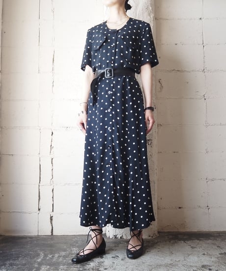 Collarless Dot Dress BKWH