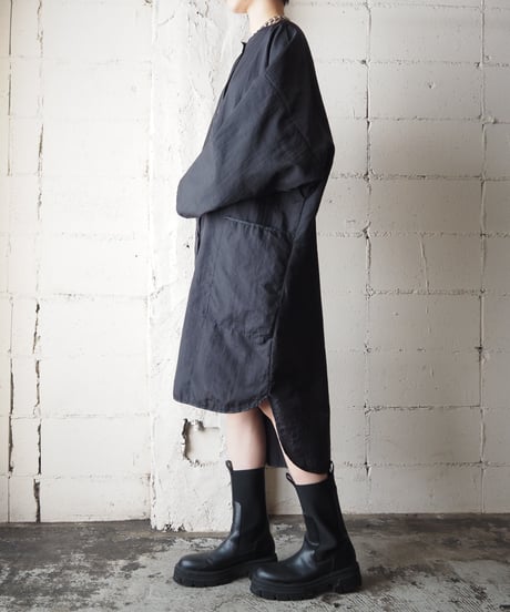 Collarless Nylon Coat BK