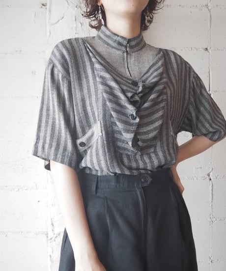 Stripe Half Zip Design Shirt GR