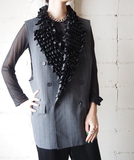 REMAKE Jacket Vest Tiered Frill Collar GRBK