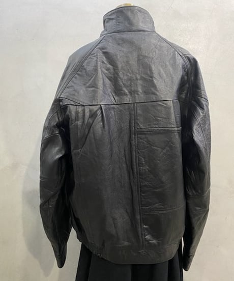 Stand Collar Raglan Sleeve Leather Jacket BK