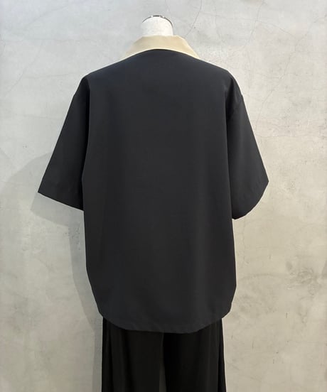 S/S Line Design Open Collar Shirt BKWHBE