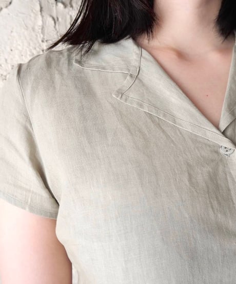 agnès b. Linen Open Collar Short Sleeve Shirt KA