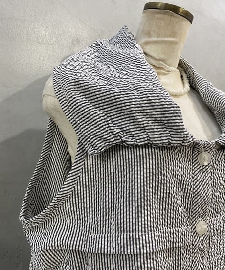 N/S Big Collar Seersuker Design Tops GR WH