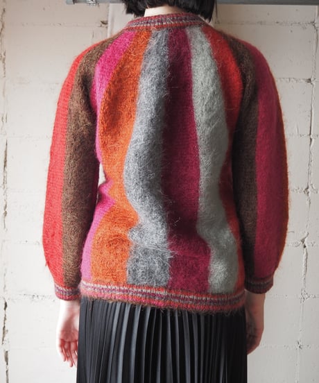 Nellie's Stripe Mohair Cardigan PI GRY OR