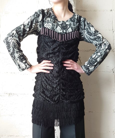 Lace×Fringe Camisole BK
